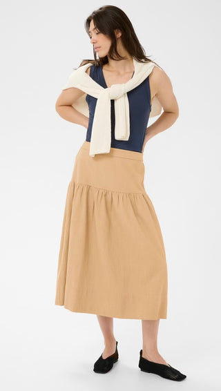 Nellia A Line Denim Skirt by Part Two - Denim Blue, Sand