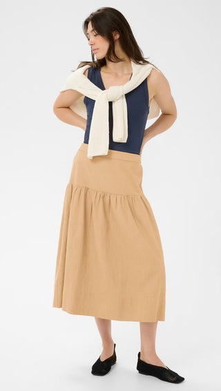 Nellia A Line Denim Skirt by Part Two - Denim Blue, Sand