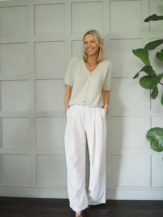 Lozza V-Neck Short Sleeved Cardigan with Button Fastenings - Bright Green and Pink