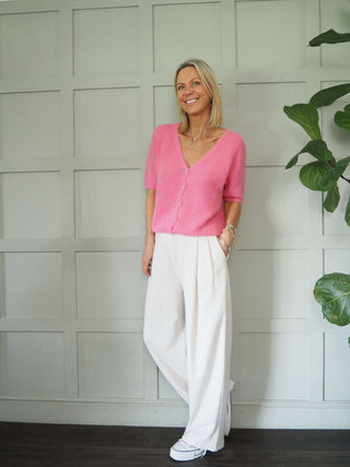 Lozza V-Neck Short Sleeved Cardigan with Button Fastenings - Bright Green and Pink