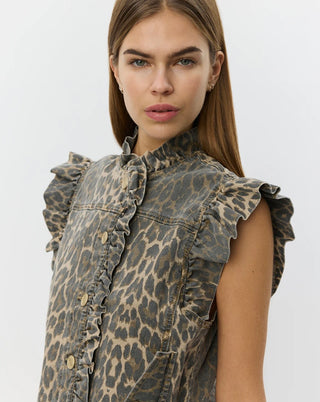 Farah Waistcoat with Frill Details by Sofie Schnoor - Leopard Print, Rose Print