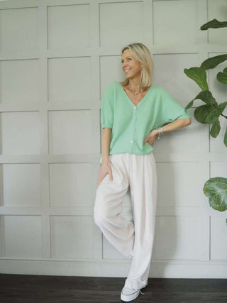 Lozza V-Neck Short Sleeved Cardigan with Button Fastenings - Bright Green and Pink