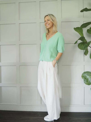 Lozza V-Neck Short Sleeved Cardigan with Button Fastenings - Bright Green and Pink