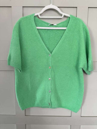 Lozza V-Neck Short Sleeved Cardigan with Button Fastenings - Bright Green and Pink