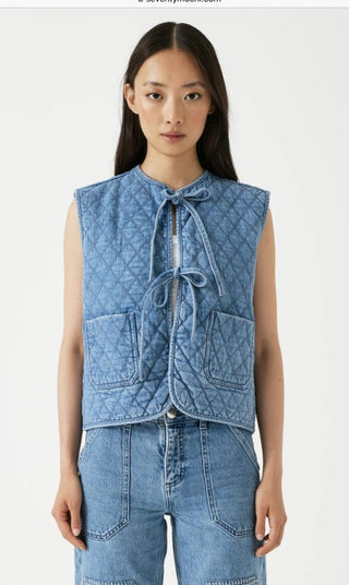 Aria Quilted Tie Front Waistcoat by Seventy Mochi - Ecru, Rodeo Vintage