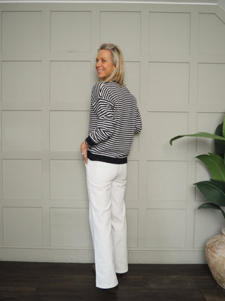 Georgina Stripe Cardigan - Denim Blue, Navy Blue, Orange