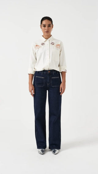 Mabel Patched Pocket Wide Leg Jeans by Seventy Mochi - Dark Vintage, Peony Pink, Vintage Americana