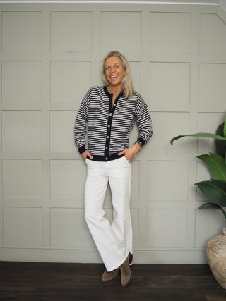 Georgina Stripe Cardigan - Denim Blue, Navy Blue, Orange