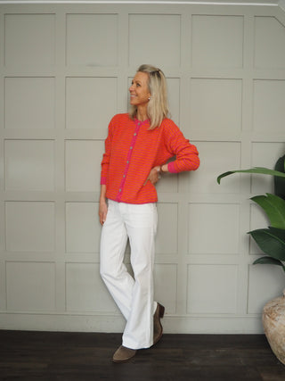 Georgina Stripe Cardigan - Denim Blue, Navy Blue, Orange