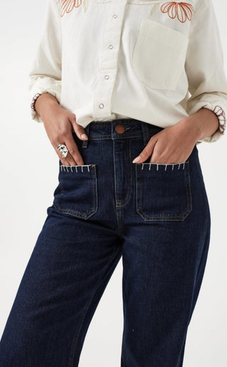 Mabel Patched Pocket Wide Leg Jeans by Seventy Mochi - Dark Vintage, Peony Pink, Vintage Americana