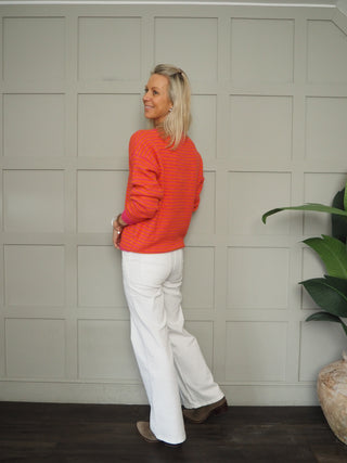 Georgina Stripe Cardigan - Denim Blue, Navy Blue, Orange