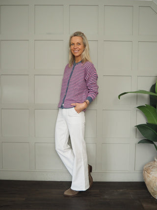 Georgina Stripe Cardigan - Denim Blue, Navy Blue, Orange