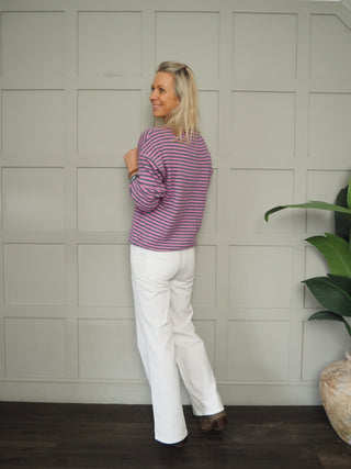 Georgina Stripe Cardigan - Denim Blue, Navy Blue, Orange