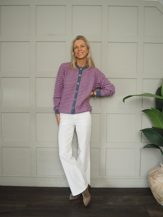 Georgina Stripe Cardigan - Denim Blue, Navy Blue, Orange