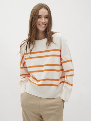 Gillian Round Neck Lightweight Oversized Knit by mbyM - Off White/Orange Stripes