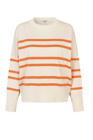 Gillian Round Neck Lightweight Oversized Knit by mbyM - Off White/Orange Stripes