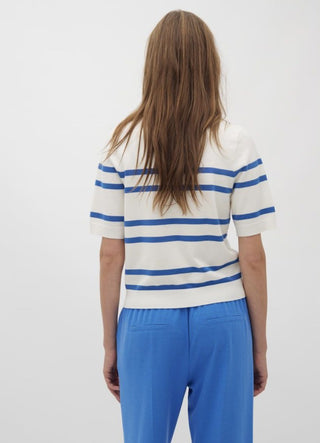 Bravana Lightweight Knit with Short Sleeves by mbyM - Off White/BlueStripe