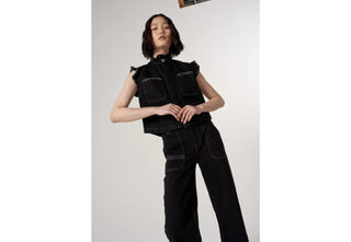 Pablo Organic Cotton Mix Waistcoat with Frill Collar &amp; Signature Stitch Pockets, by Seventy Mochi, Best Seller - Black, Ecru, Rodeo Vintage, Vintage Americana