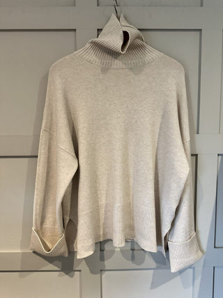 Amour Soft Touch Relaxed Fit Polo Neck Jumper with Ribbing Detail - Camel, Khaki and Oatmeal