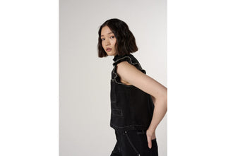 Pablo Organic Cotton Mix Waistcoat with Frill Collar &amp; Signature Stitch Pockets, by Seventy Mochi, Best Seller - Black, Ecru, Rodeo Vintage, Vintage Americana