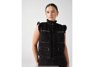 Pablo Organic Cotton Mix Waistcoat with Frill Collar &amp; Signature Stitch Pockets, by Seventy Mochi, Best Seller - Black, Ecru, Rodeo Vintage, Vintage Americana