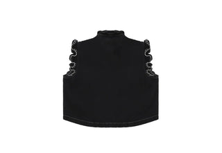 Pablo Organic Cotton Mix Waistcoat with Frill Collar &amp; Signature Stitch Pockets, by Seventy Mochi, Best Seller - Black, Ecru, Rodeo Vintage, Vintage Americana