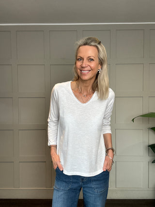 Frankie V Neck T Shirt - Navy, White