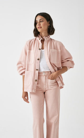 Pablo Frill Collar Jacket with Ecru Stitch Detail by Seventy Mochi - Black, Dark Denim, Peony Pink and Vintage Americana