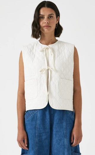 Aria Quilted Tie Front Waistcoat by Seventy Mochi - Ecru, Rodeo Vintage