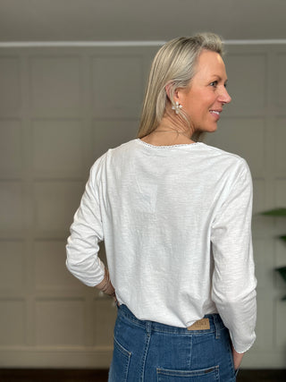 Frankie V Neck T Shirt - Navy, White