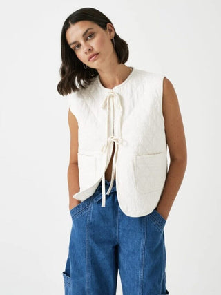 Aria Quilted Tie Front Waistcoat by Seventy Mochi - Ecru, Rodeo Vintage