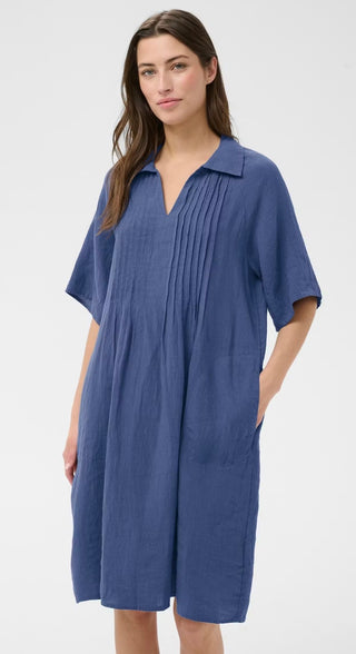 Alya Linen Dress by Part Two - Blue Indigo, Poppy Red