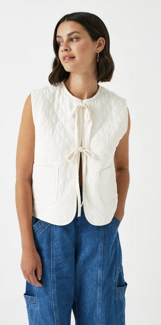 Aria Quilted Tie Front Waistcoat by Seventy Mochi - Ecru, Rodeo Vintage