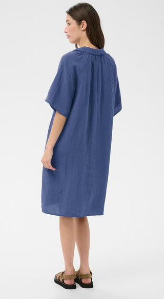 Alya Linen Dress by Part Two - Blue Indigo, Poppy Red