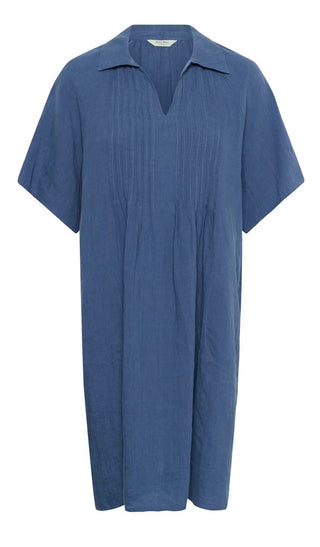Alya Linen Dress by Part Two - Blue Indigo, Poppy Red