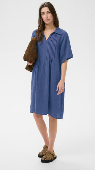 Alya Linen Dress by Part Two - Blue Indigo, Poppy Red