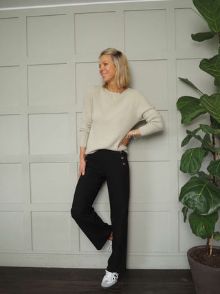 Artie Button Front Trousers - Black, Navy Blue