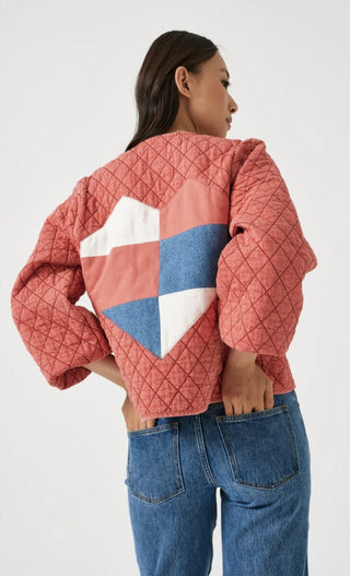 Aria Long Sleeve Jacket with Front Ties by Seventy Mochi - Mineral Red, Silver Lining