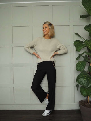 Artie Button Front Trousers - Black, Navy Blue