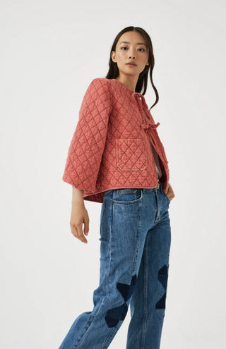 Aria Long Sleeve Jacket with Front Ties by Seventy Mochi - Mineral Red, Silver Lining