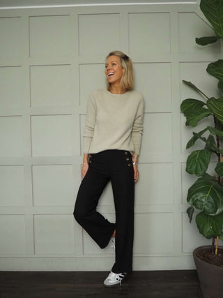 Artie Button Front Trousers - Black, Navy Blue