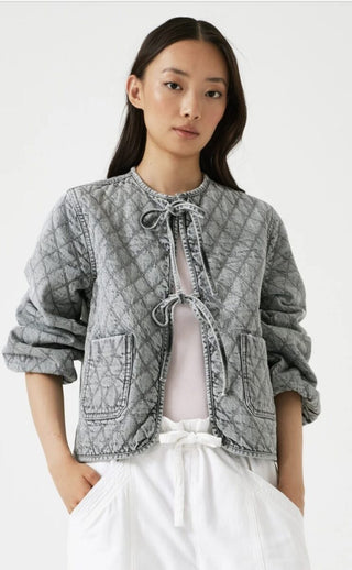 Aria Long Sleeve Jacket with Front Ties by Seventy Mochi - Mineral Red, Silver Lining