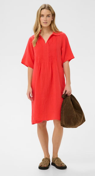 Alya Linen Dress by Part Two - Blue Indigo, Poppy Red