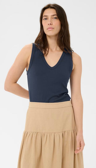 Nikkia Ribbed Vest with V Neckline by Part Two - Navy, Red