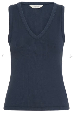 Nikkia Ribbed Vest with V Neckline by Part Two - Navy, Red
