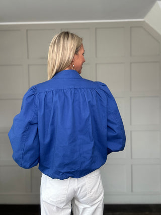 Sia Bubble Hem Jacket by Soaked - Blue