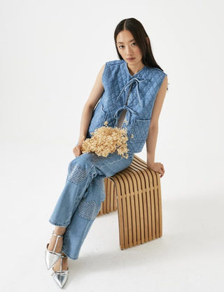 Aria Quilted Tie Front Waistcoat by Seventy Mochi - Ecru, Rodeo Vintage