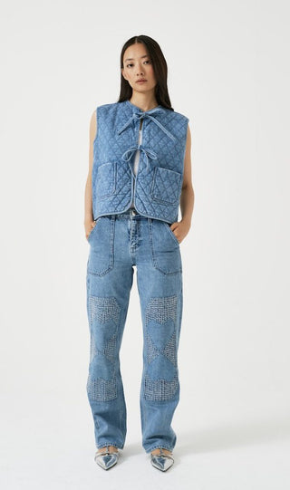 Aria Quilted Tie Front Waistcoat by Seventy Mochi - Ecru, Rodeo Vintage