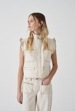 Pablo Organic Cotton Mix Waistcoat with Frill Collar &amp; Signature Stitch Pockets, by Seventy Mochi, Best Seller - Black, Ecru, Rodeo Vintage, Vintage Americana