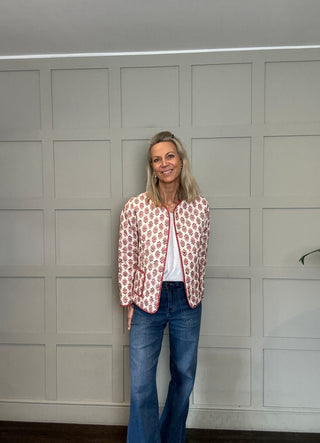Sienna Quilted Jacket, Floral Print - Brick Pink/Off White